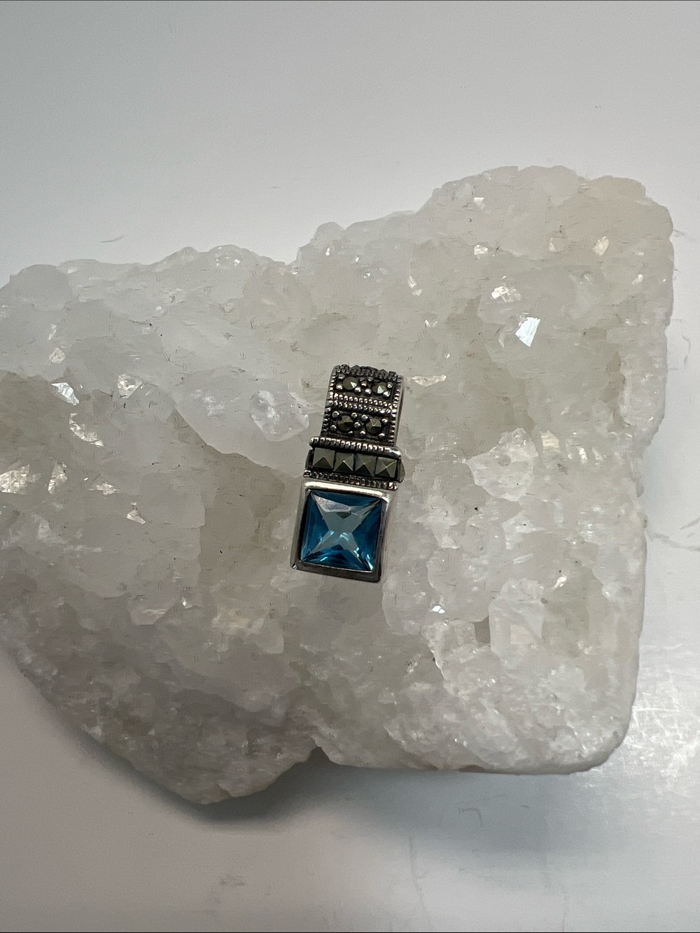 Retired Silpada Pendant .925 sterling Silver Marcasite Blue CZ Catalog S0825